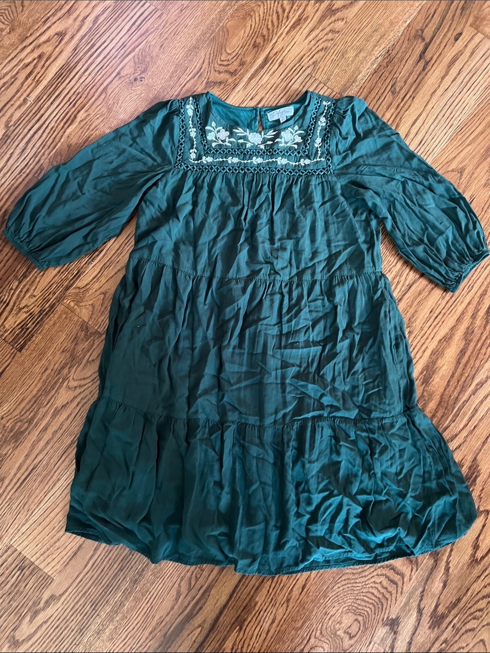 Polagram Emerald Green Embroidered Tiered Dress